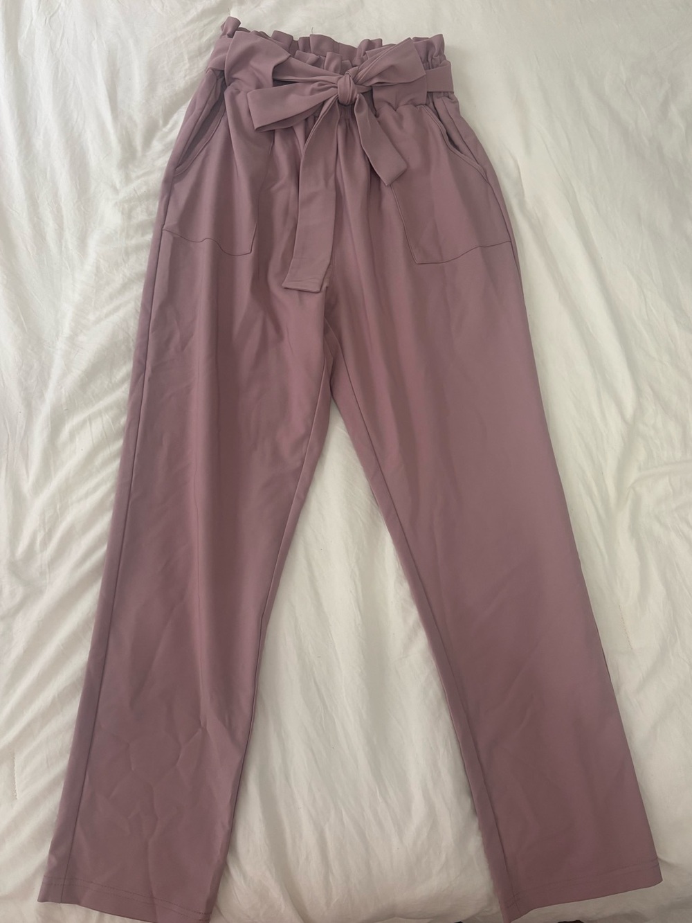 Grace Karin Dusty Mauve Paperbag Waist Wide-Leg Pants